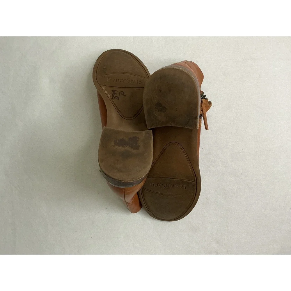 Franco Sarto Halford Ankle Boots Tan Leather Side Zip Low Heel Women 8M